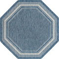 Unique Loom Outdoor Border Collection Area Rug - Soft Border (7' 10" Octagon, Blue/ Ivory)
