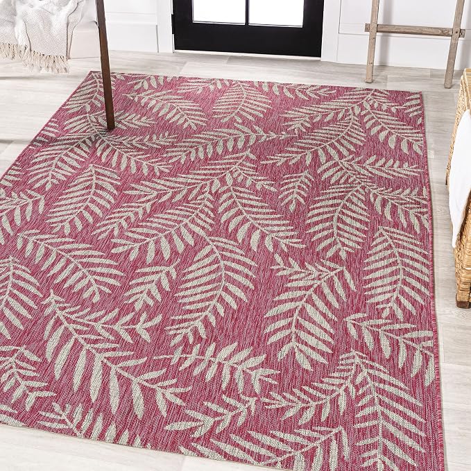 JONATHAN Y Palm Frond Indoor Outdoor Area Rug 9X12 Fuchsia/Light Gray, Nevis for Backyard, Patio, Porch, Easy-Cleaning, High Traffic, Pet-Friendly, Non-Shedding (SMB119F-9)