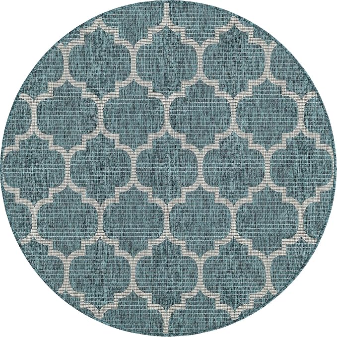 Unique Loom Outdoor Trellis Collection Area Rug (5' 1" Round, Teal/ Gray)