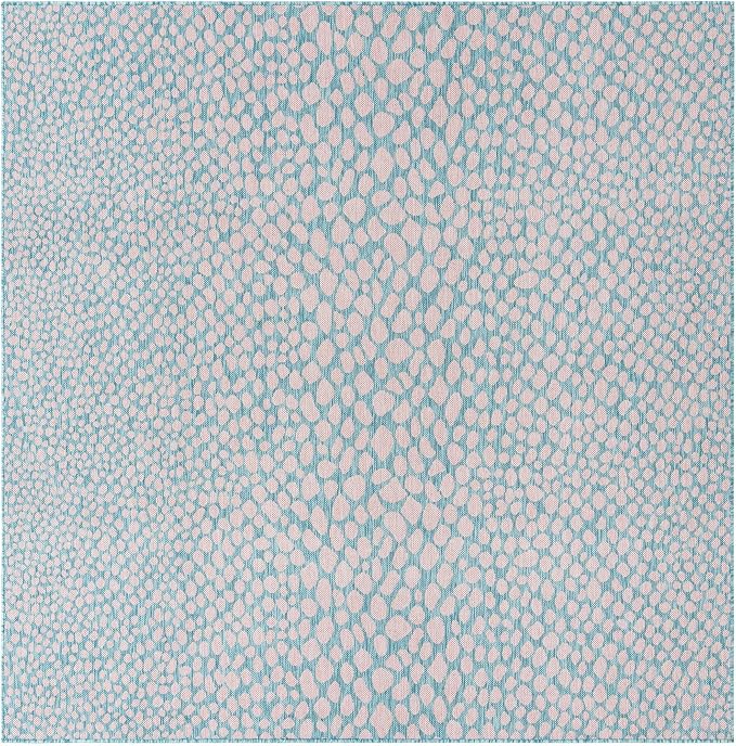 Unique Loom Jill Zarin Jill Zarin Outdoor Collection Area Rug - Cape Town (7' 10" Square, Pink and Aqua/Light Blue)