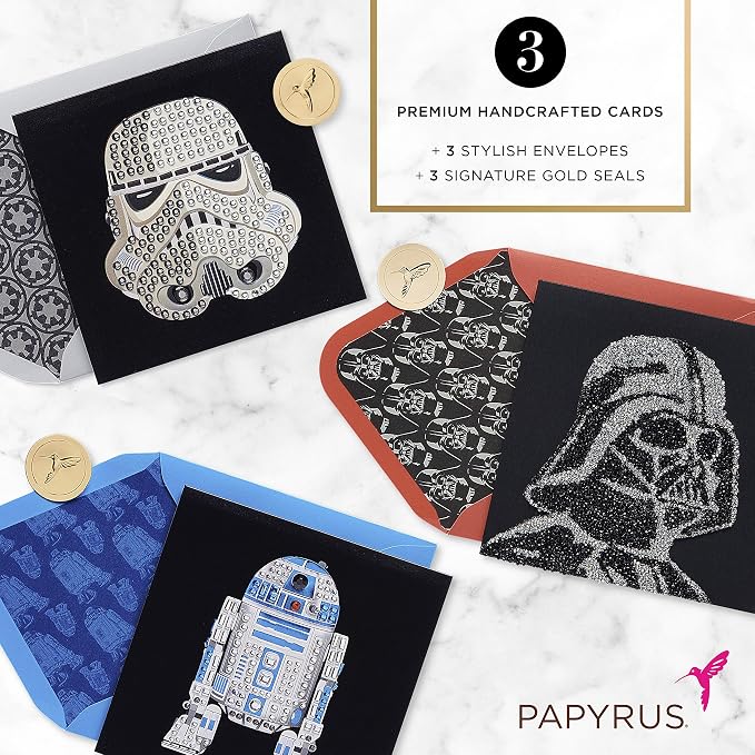 Papyrus Star Wars Birthday Card Assortment, Darth Vader, Storm Trooper, and R2-D2 (3-Count)