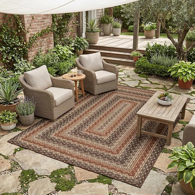 Garvee Indoor Outdoor Rug 8x10 Easy Jute Washable Rug Non Slip Braided-Print Neutral Rugs for Living Room Ultra-Thin Non-Shedding Farmhouse Rugs Foldable Carpet for Bedroom Kitchen Porch Orange/Brown