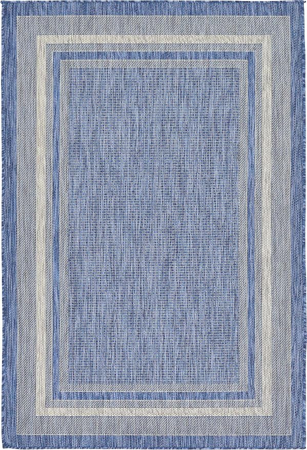 Unique Loom Outdoor Border Collection Area Rug - Soft Border (4' 1" x 6' 1" Rectangle, Blue/ Ivory)