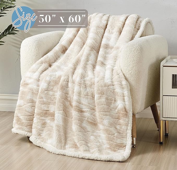Elegant Comfort Luxury Ultra-Plush Velvet Touch Sherpa Fleece Throw Blanket - Alaska Beige