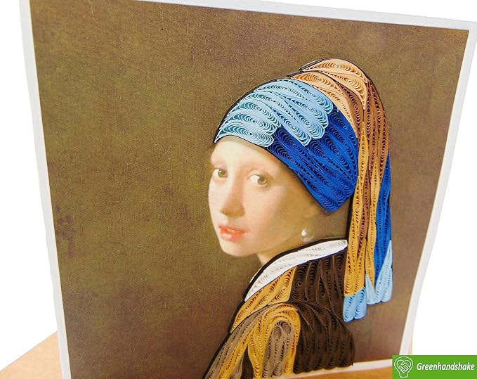 Johannes Vermeerâ€™s Girl with a Pearl Earring (1665) Quilling Art Greeting Card - Design Greeting Card for Birthday, Valentine's Day, Mothers Day, Spring, Fathers Day, Graduation, Wedding,