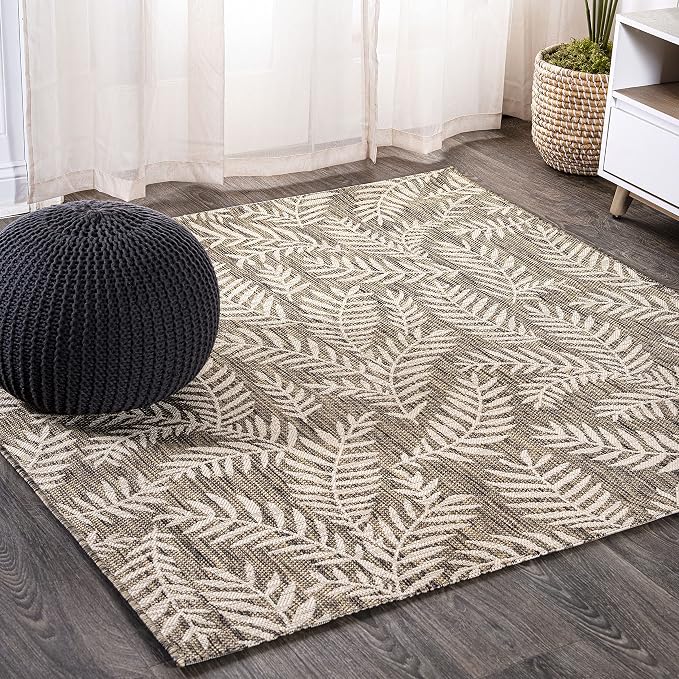JONATHAN Y Palm Frond Indoor Outdoor Square Area Rug 5X5 Brown/Beige, Nevis for Backyard, Patio, Porch, Easy-Cleaning, High Traffic, Pet-Friendly, Non-Shedding (SMB119A-5SQ)