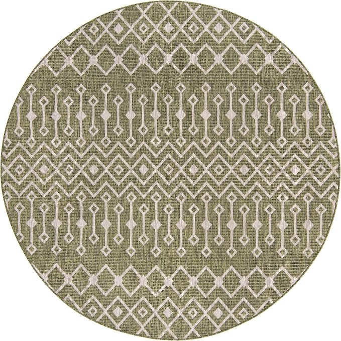 Unique Loom Outdoor Trellis Collection Area Rug - Tribal Trellis (7' 10" Round, Green/ Natural)