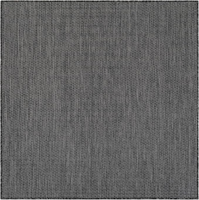 Unique Loom Outdoor Solid Collection Area Rug (5' 3" Square Black/Ivory)