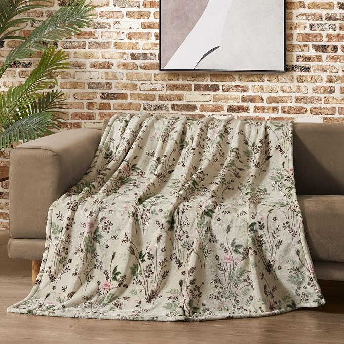 Lucky Brand Wildflower Beige Floral 50"x70" Cozy Plush Blanket - Premium Microfiber Throw for Luxurious Comfort and Style