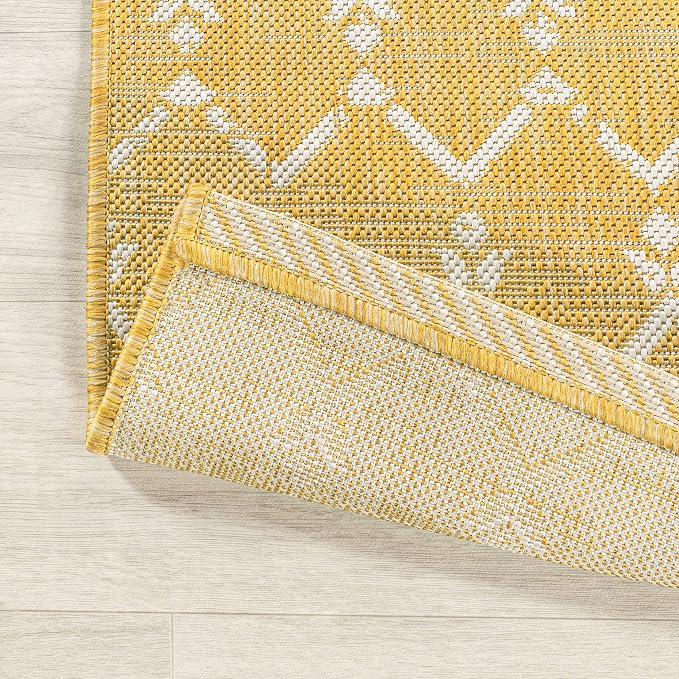 JONATHAN Y Moroccan Geometric Indoor Outdoor Area Rug 9X12 Yellow/Cream, Ourika Textured Weave for Backyard, Patio, Porch, Easy-Cleaning, High Traffic, Pet-Friendly, Non-Shedding (SMB108G-9)