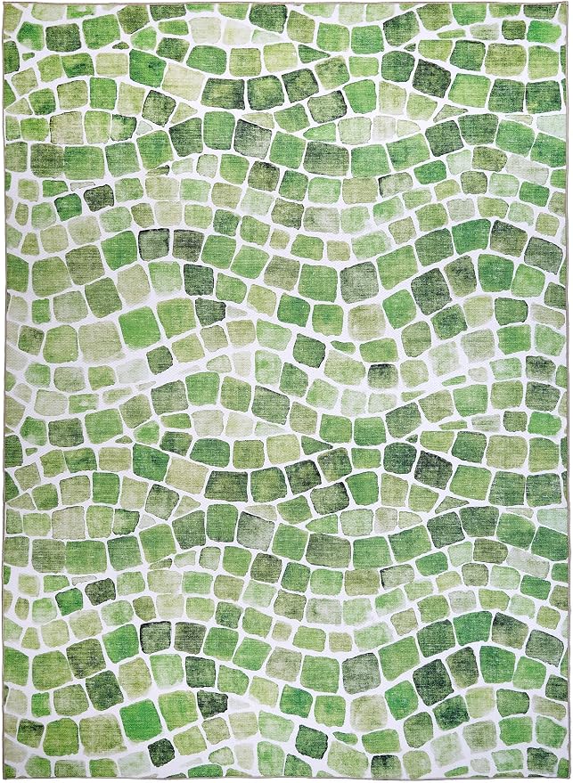 ReaLife Rugs Machine Washable Indoor Outdoor - Mat Rug Foldable Printed Thin Lightweight Cushioned Fade Resistant Patio Deck Dock Porch Pool Balcony Camping - Emery - Green 5' x 7'