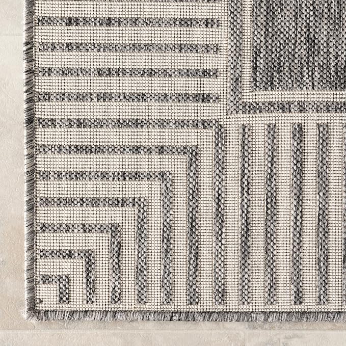 Nuloom Asha Grey/Ivory, 10' x 14', Casual, Striped Border, Soft and Cozy, High Traffic, Easy Clean, Durable Area Rug for Indoor/Outdoor Patio, Deck, Porch, Garden, Courtyard