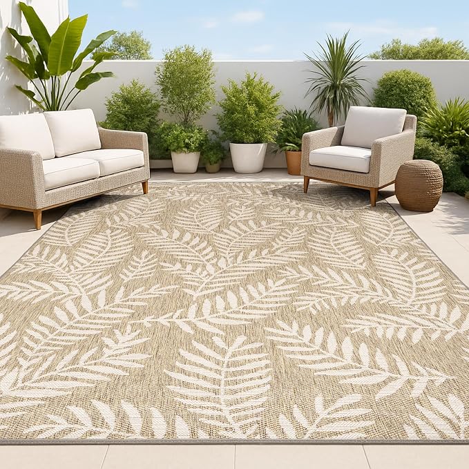 JONATHAN Y Palm Frond Indoor Outdoor Area Rug 3X5 Brown/Beige, Nevis for Backyard, Patio, Porch, Easy-Cleaning, High Traffic, Pet-Friendly, Non-Shedding (SMB119A-3)