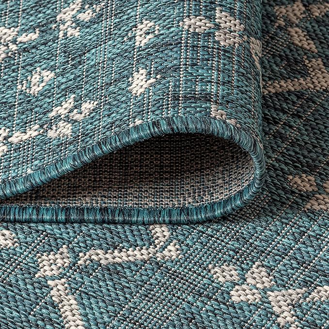 JONATHAN Y Moroccan Geometric Indoor Outdoor Square Area Rug 9X9 Teal/Gray, Ourika Textured Weave for Backyard, Patio, Porch, Easy-Cleaning, High Traffic, Pet-Friendly, Non-Shedding (SMB108C-9SQ)