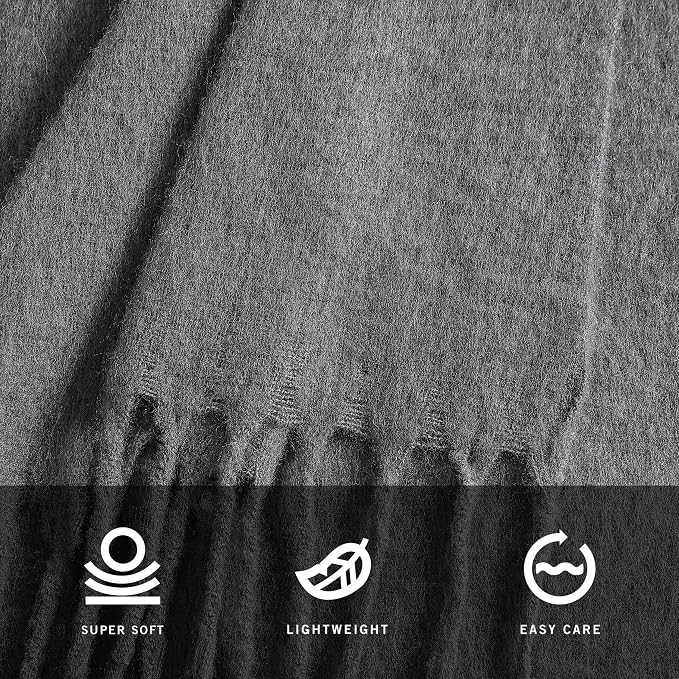 Kenneth Cole - Blanket, Faux Mohair Throw Blanket for Bed or Couch, Reversible Bedding with a Lightweight Feel, Oversized Blanket (Grey, 50" x 70")