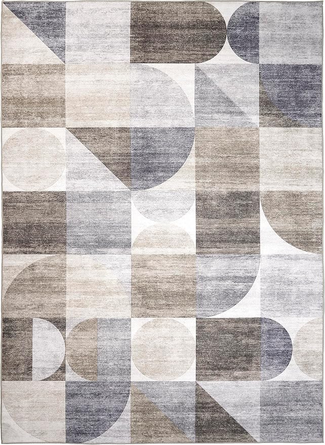 ReaLife Rugs Machine Washable Indoor Outdoor - Mat Rug Foldable Printed Thin Lightweight Cushioned Fade Resistant Patio Deck Dock Porch Pool Balcony Camping - Naya - Beige Brown Gray 5' x 7'
