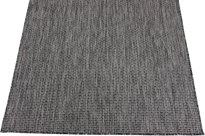 Unique Loom Collection Casual Transitional Solid Heathered Indoor/Outdoor Flatweave Area Rug (4' 1" x 6' 1" Rectangle, Black/Ivory)