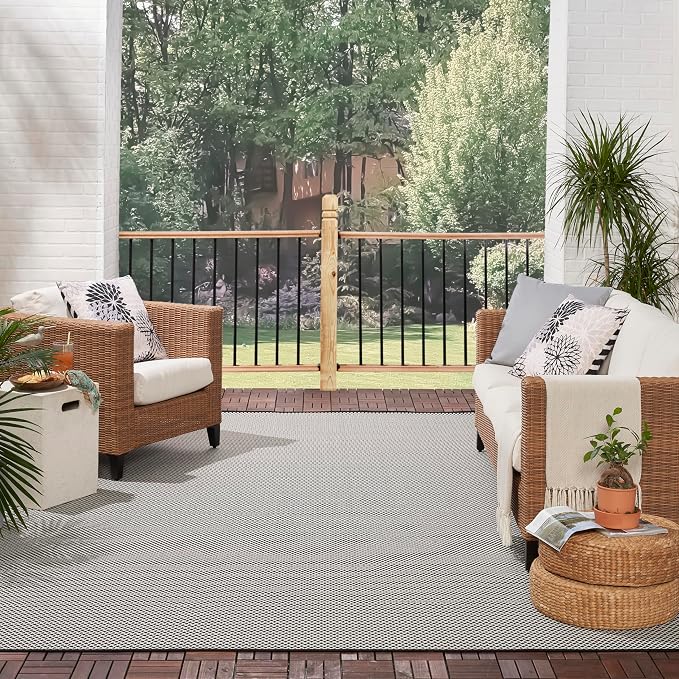 Nourison Home Courtyard Black White 9' x 12' Area Rug - Easy Clean, Non Shedding, Bed Room, Living Room, Dining Room, Kitchen (9' x 12')