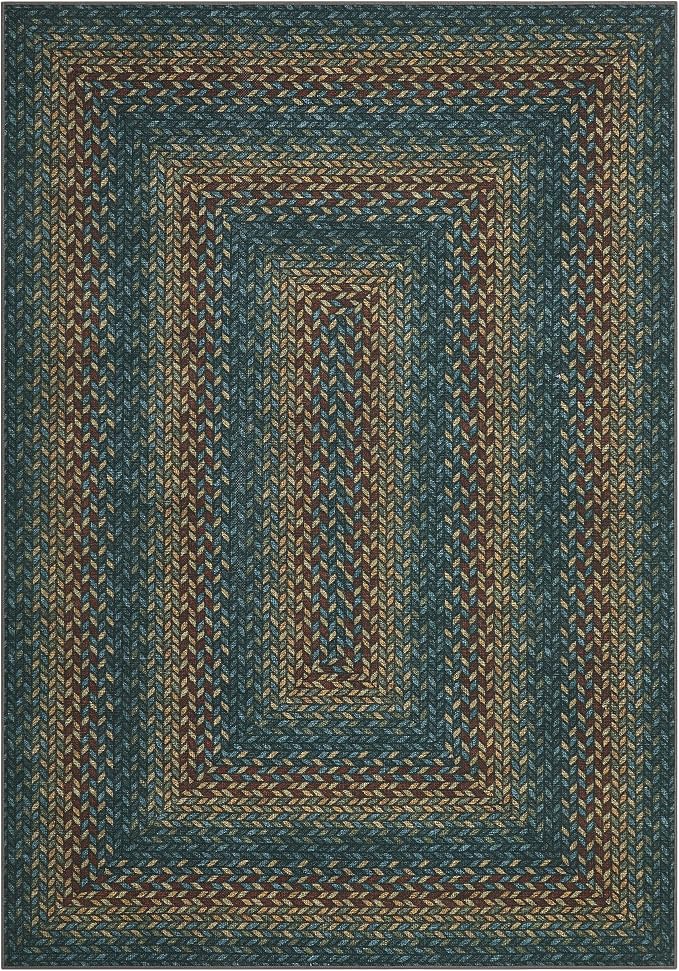 Garvee Easy Jute 4x6 Outdoor Rug Washable Non Slip Braided-Print Neutral Rugs for Living Room Ultra-Thin Non-Shedding Foldable Carpet Indoor Outdoor Farmhouse Rug for Bedroom Kitchen Porch Teal/Rust
