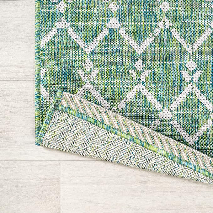 JONATHAN Y Moroccan Geometric Indoor Outdoor Square Area Rug 5X5 Green/Cream, Ourika Textured Weave for Backyard, Patio, Porch, Easy-Cleaning, High Traffic, Pet-Friendly, Non-Shedding (SMB108L-5SQ)