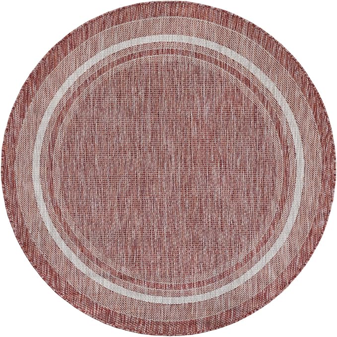 Unique Loom Outdoor Border Collection Area Rug - Soft Border (5' 3" Round Rust Red/Ivory)