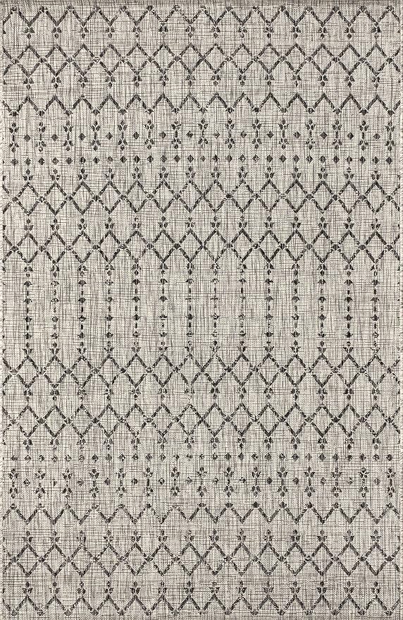 JONATHAN Y Moroccan Geometric Indoor Outdoor Area Rug 6X9 Light Gray/Black, Ourika Textured Weave for Backyard, Patio, Porch, Easy-Cleaning, High Traffic, Pet-Friendly, Non-Shedding (SMB108E-6)
