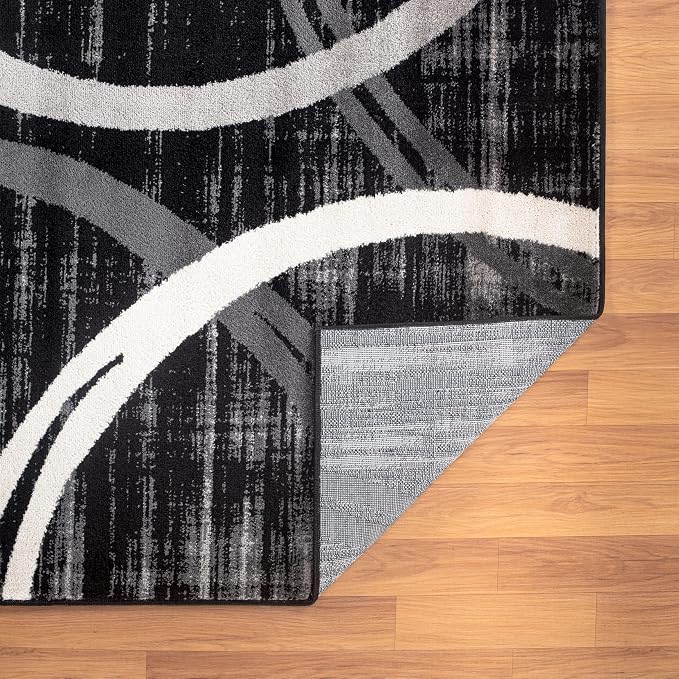 Rugshop Wavy Circles Modern Non-Shedding Large Area Rug Black 8'8" x 12' | High Traffic,Fade Resistant, Living Room, Bedroom, Dining Room, Home Office, Kitchen, Entryway, Hallway, Nursery,Basement