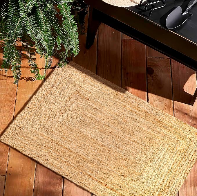 Savi Home Hand Woven Jute Braided Rug, 2'x3' - Natural, Reversible Boho Entry Area Rugs for Kitchen, Living Room, Farmhouse Indoor Outdoor Decorative Floor Rug, 24x36 Inches