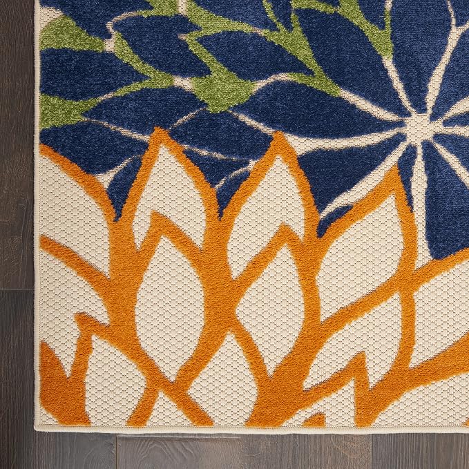 Nourison Home Aloha Indoor/Outdoor Multicolor 3'6" x 5'6" Area-Rug, Tropical, Botanical, Easy-Cleaning, Non Shedding, Bed Room, Living Room, Dining Room, Deck, Backyard, Patio (3x5)