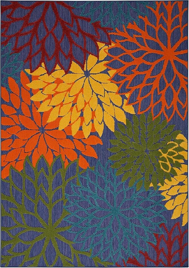 Nourison Home Aloha Navy Multicolor 3'6" x 5'6" Area Rug - Easy Clean, Non Shedding, Bed Room, Living Room, Dining Room, Kitchen (4' x 6')