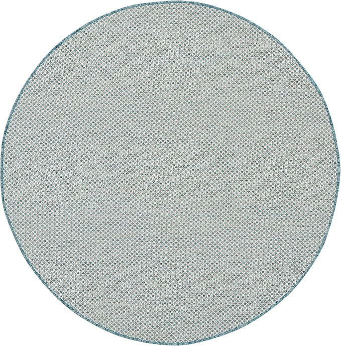 Nourison Home Courtyard Ivory Aqua 5' x Round Area Rug - Easy Clean, Non Shedding, Bed Room, Living Room, Dining Room, Kitchen (5' x Round)