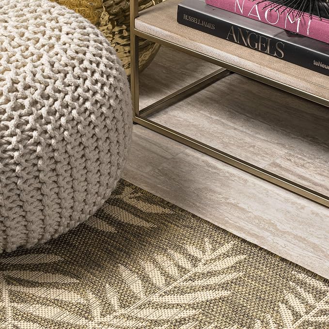 JONATHAN Y Palm Frond Indoor Outdoor Square Area Rug 4X4 Brown/Beige, Nevis for Backyard, Patio, Porch, Easy-Cleaning, High Traffic, Pet-Friendly, Non-Shedding (SMB119A-4SQ)