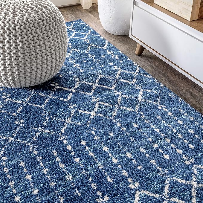 JONATHAN Y Boho Vintage Diamond Blue/White Indoor Area Rug 8X10 ft, Moroccan Hype for Living Room, Bedroom, Kitchen, Office, Easy-Cleaning, High Traffic, Pet-Friendly, Non-Shedding (MOH101A-8)