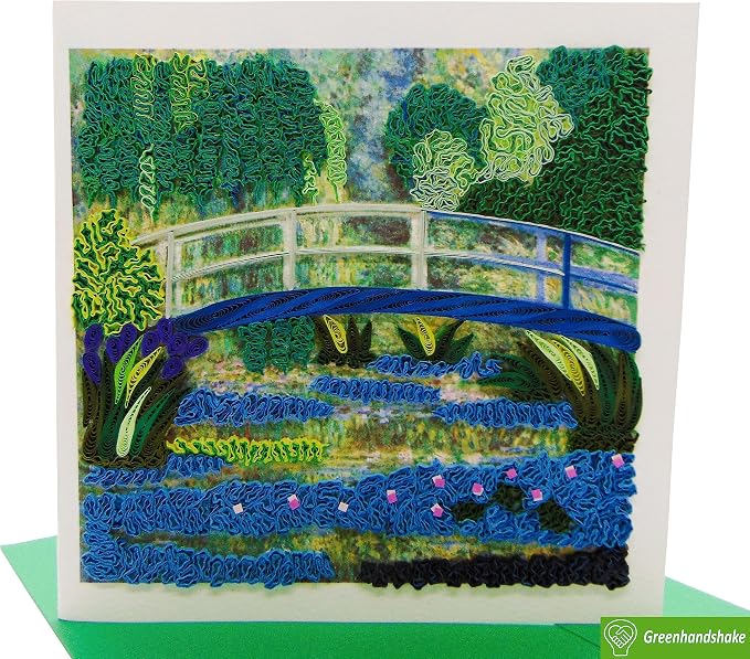 Claude Monet's Water Lilies and Japanese Bridge (1899) Quilling Art Greeting Card,Design Greeting Card for Birthday, Valentine's Day, Get Well, All Occasion. Framable Artwork for Art Lovers