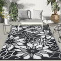 GENIMO Outdoor Rug, Waterproof Plastic Rugs for Patio, 6'x9' Black White | Outside Larger Leaf Carpet Mat for Porch Decor, Deck, Balcony, Camping, RV, Backyard, Picnic, Beach, Reversible, Foldable