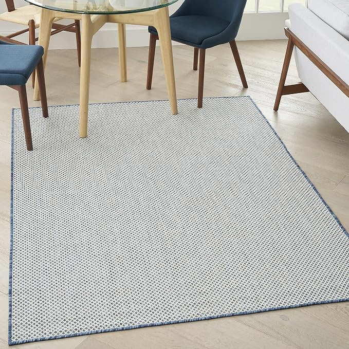 Nourison Home Courtyard Ivory Blue 4' x 6' Area Rug - Easy Clean, Non Shedding, Bed Room, Living Room, Dining Room, Kitchen (4' x 6')