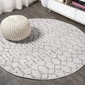 JONATHAN Y Boho Vintage Diamond Cream/Gray Round Area Rug 8 ft, Moroccan Hype for Living Room, Bedroom, Kitchen, Office, Easy-Cleaning, High Traffic, Pet-Friendly, Non-Shedding (MOH101B-8R)