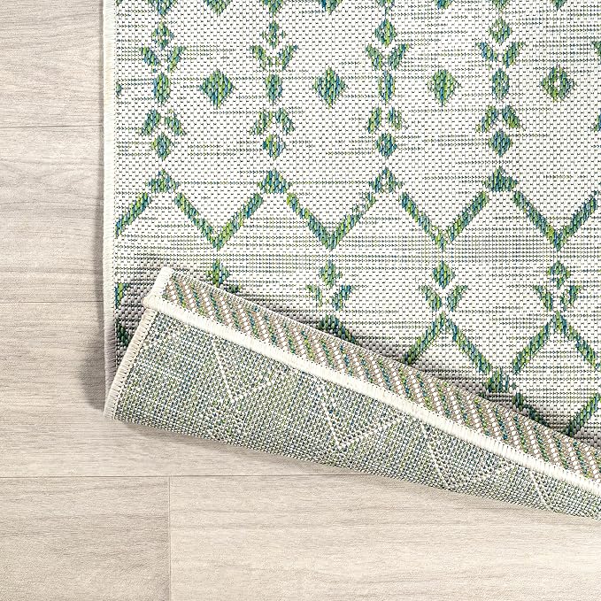 JONATHAN Y Moroccan Geometric Indoor Outdoor Area Rug 5X8 Green/Ivory, Ourika Textured Weave for Backyard, Patio, Porch, Easy-Cleaning, High Traffic, Pet-Friendly, Non-Shedding (SMB108R-5)