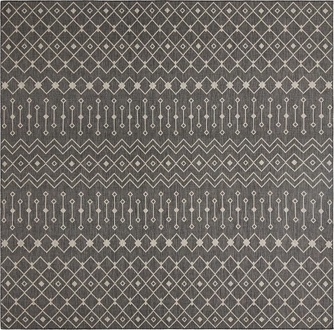 Unique Loom Outdoor Trellis Collection Area Rug - Tribal Trellis (13' Square, Charcoal Gray/ Natural)