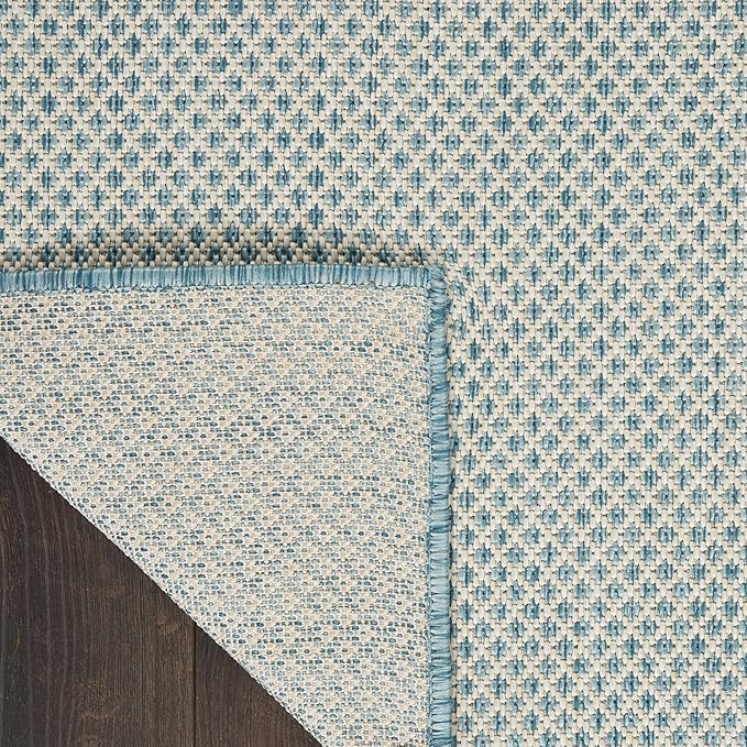 Nourison Home Courtyard Ivory Aqua 4' x Square Area Rug - Easy Clean, Non Shedding, Bed Room, Living Room, Dining Room, Kitchen (4' x Square)