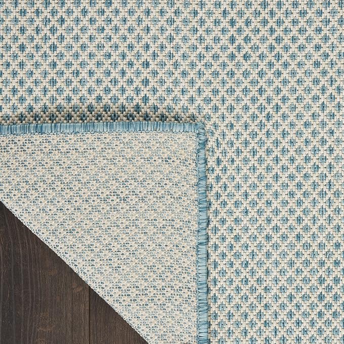 Nourison Home Courtyard Ivory Aqua 2'2" x 8' Area Rug - Easy Clean, Non Shedding, Bed Room, Living Room, Dining Room, Kitchen (8' Runner)