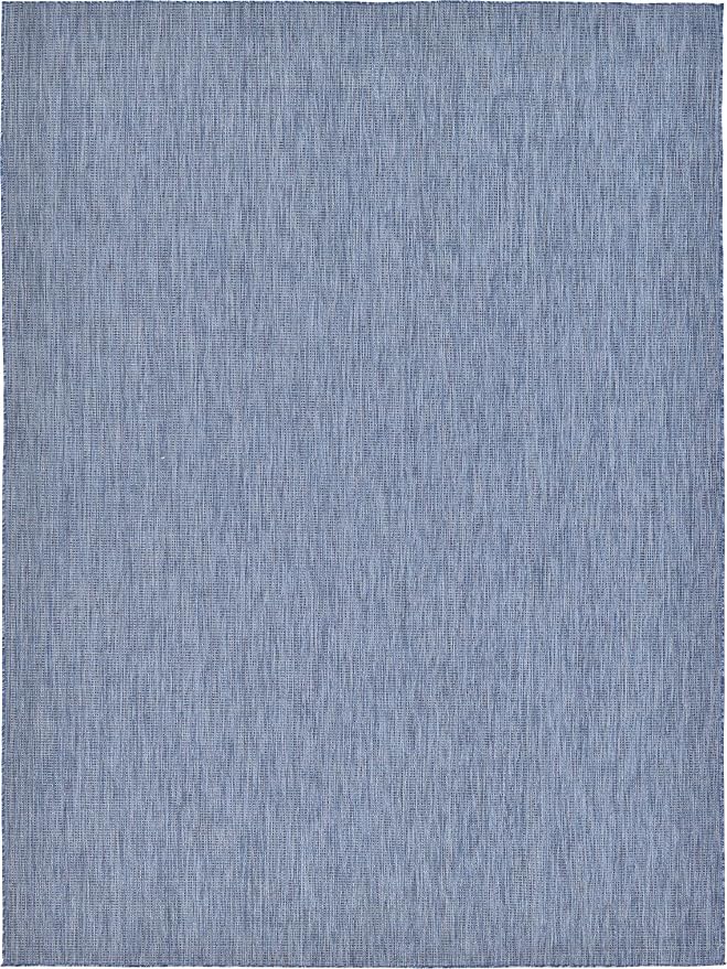 Unique Loom Collection Casual Transitional Solid Heathered Indoor/Outdoor Flatweave Area Rug (9' x 12' Rectangle, Blue/Navy Blue)