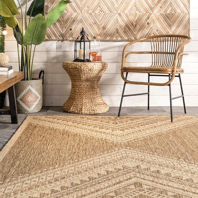 Nuloom Outdoor Performance Collection Landry Brown/Ivory, 8' x 10', Soft and Cozy, High Traffic, Stain Resistant, Easy Clean, Durable Area Rug for Indoor/Outdoor Patio, Deck, Porch, Garden, Courtyard