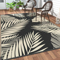 GENIMO Outdoor Rug, Waterproof Plastic Rugs 9'x18' for Camping Black Beige | Outside Larger Leaf Carpet Mat for Patio Decor, RV, Porch, Camper, Deck, Picnic, Beach, Backyard, Reversible, Foldable