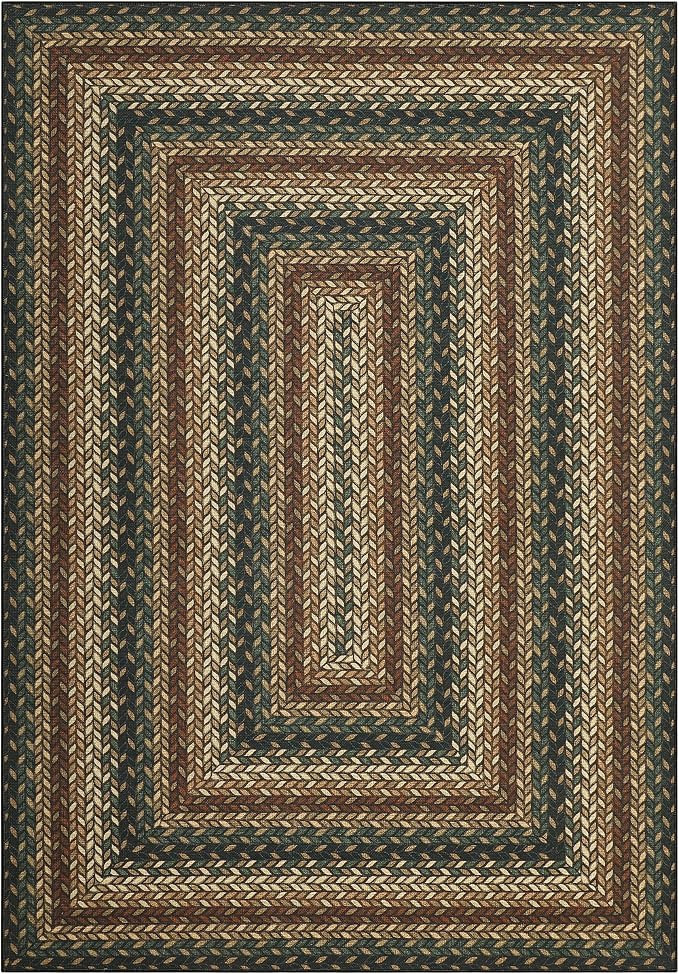 Garvee Indoor Outdoor Rug 8x10 Easy Jute Washable Rug Non Slip Braided-Print Neutral Rugs for Living Room Ultra-Thin Non-Shedding Farmhouse Rugs Foldable Carpet for Bedroom Kitchen Porch Rust/Black