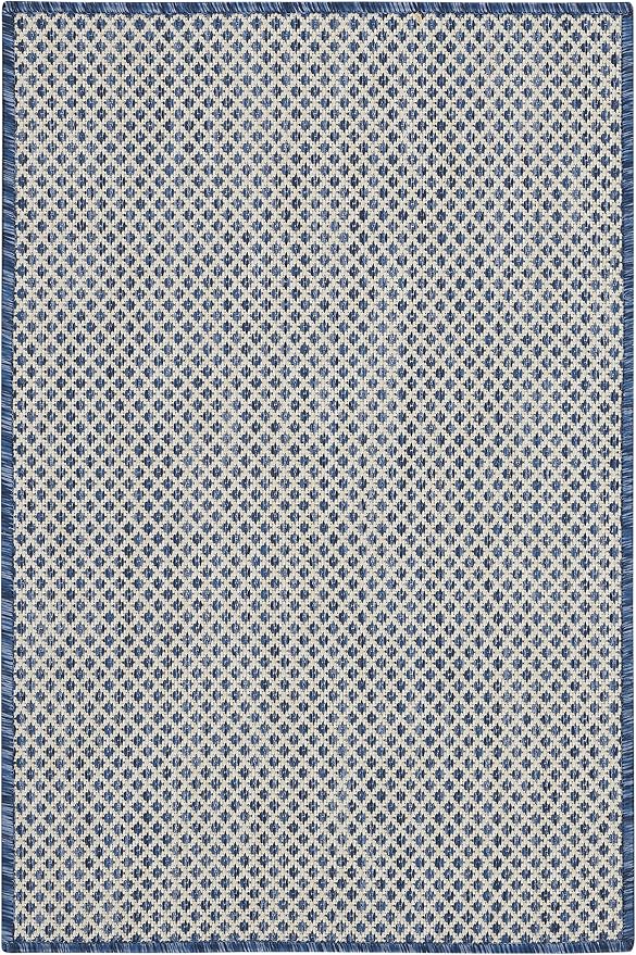 Nourison Home Courtyard Ivory Blue 2' x 3' Area Rug - Easy Clean, Non Shedding, Bed Room, Living Room, Dining Room, Kitchen (2' x 3')