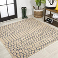 JONATHAN Y Moroccan Geometric Indoor Outdoor Square Area Rug 9X9 Beige/Navy, Ourika Textured Weave for Backyard, Patio, Porch, Easy-Cleaning, High Traffic, Pet-Friendly, Non-Shedding (SMB108H-9SQ)