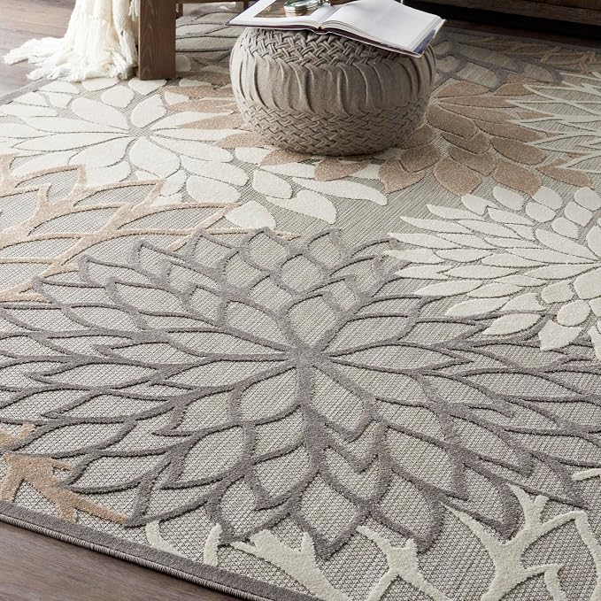 Nourison Home Aloha Natural 7'10" x 10'6" Area Rug - Easy Clean, Non Shedding, Bed Room, Living Room, Dining Room, Kitchen (8' x 11')