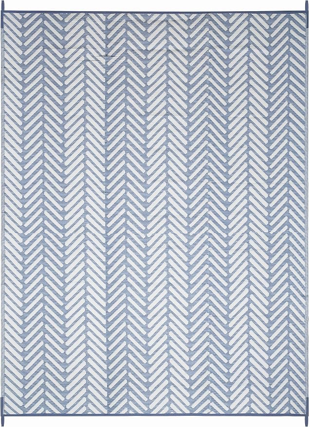 FH Home Outdoor Camping Rug - Waterproof, Fade Resistant, Reversible - Premium Recycled Plastic - Herringbone - Large Patio, Deck, Sunroom, RV - Fresno - Light Blue - 9 x 12 ft Foldable
