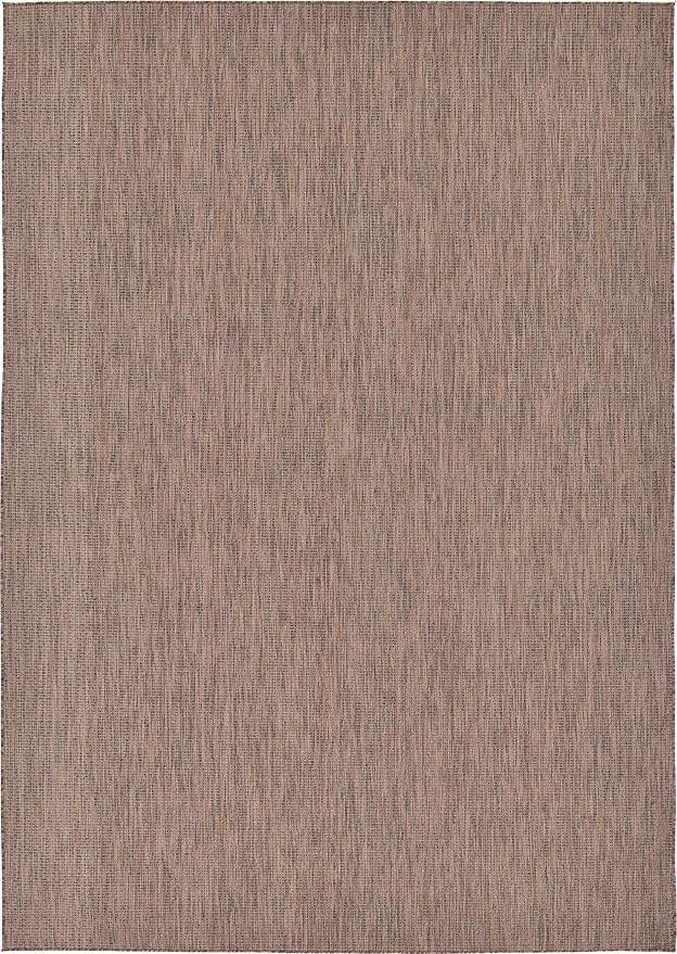Unique Loom Collection Casual Transitional Solid Heathered Indoor/Outdoor Flatweave Area Rug (8' x 11' 4" Rectangle, Light Brown/Ivory)
